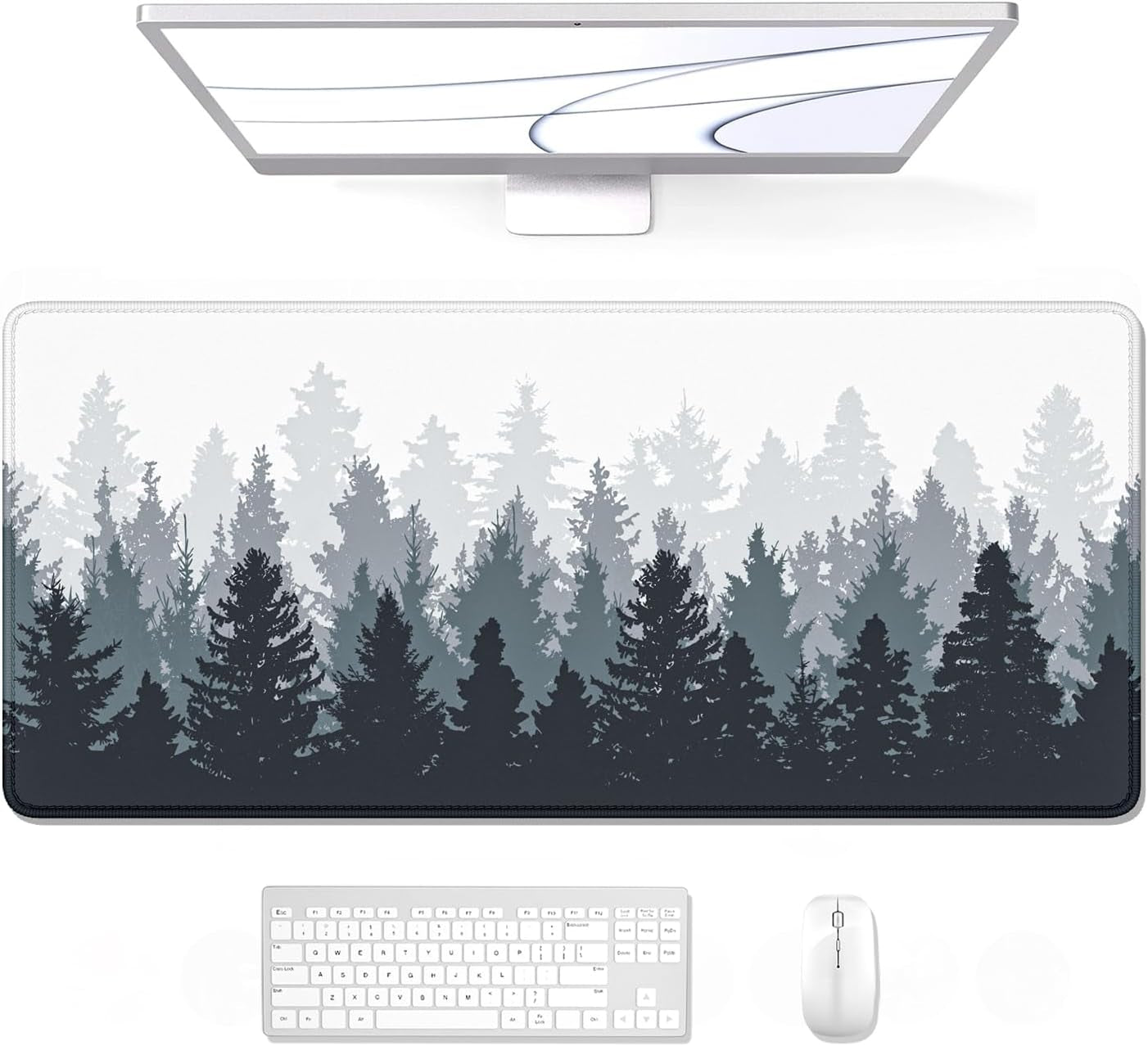 Forest Serenity XXL Gaming Mouse Pad – 35.4 x 15.7 in Extended Desk Mat, Non-Slip Rubber Base, Stitched Edges, Ultra-Thin Large Mouse Pad for Desktop, Laptop & Office Setup (White Forest Design)