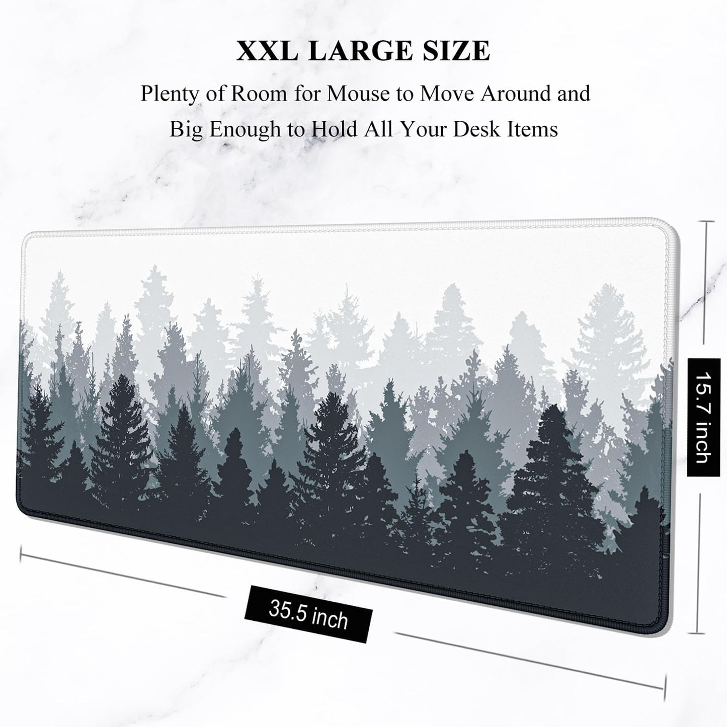 Forest Serenity XXL Gaming Mouse Pad – 35.4 x 15.7 in Extended Desk Mat, Non-Slip Rubber Base, Stitched Edges, Ultra-Thin Large Mouse Pad for Desktop, Laptop & Office Setup (White Forest Design)