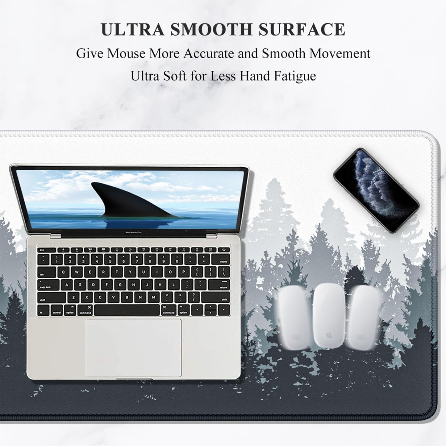 Forest Serenity XXL Gaming Mouse Pad – 35.4 x 15.7 in Extended Desk Mat, Non-Slip Rubber Base, Stitched Edges, Ultra-Thin Large Mouse Pad for Desktop, Laptop & Office Setup (White Forest Design)